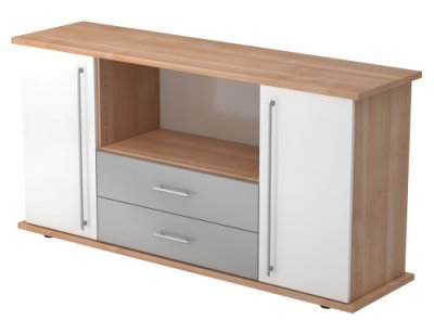 Sideboard Multi mit Schubladen Nussbaum/Weiss