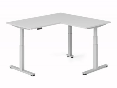 Winkelschreibtisch DSM 160x160cm elektrisch höhenverstellbar Silber-Lichtgrau