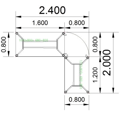 Winkelschreibtisch YE3 240x200 cm  Stellfläche