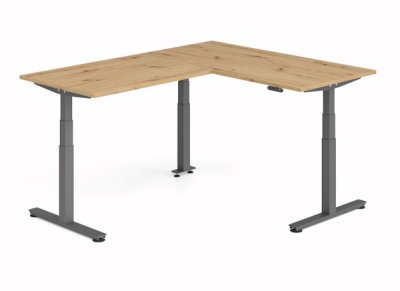 Winkelschreibtisch DSM 160x200 cm elektrisch höhenverstellbar Grafit-Asteiche