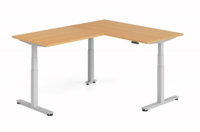 Winkelschreibtisch DSM 160x200 cm elektrisch höhenverstellbar Silber-Buche