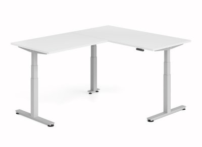 Winkelschreibtisch DSM 160x200 cm elektrisch höhenverstellbar Silber-Weiss