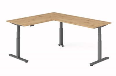 Winkelschreibtisch DSM 180x240 cm elektrisch höhenverstellbar Grafit-Asteiche