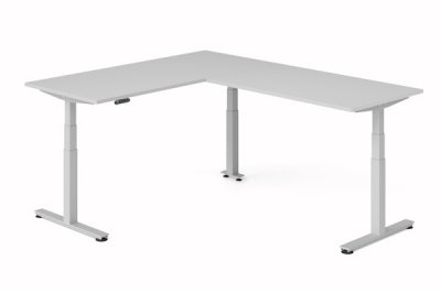 Winkelschreibtisch DSM 180x240 cm elektrisch höhenverstellbar Silber-Lichtgrau