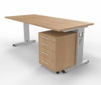 Büromöbel-Set OR1W Schreibtisch mit Rollcontainer Gestell Silber Dekor Eiche